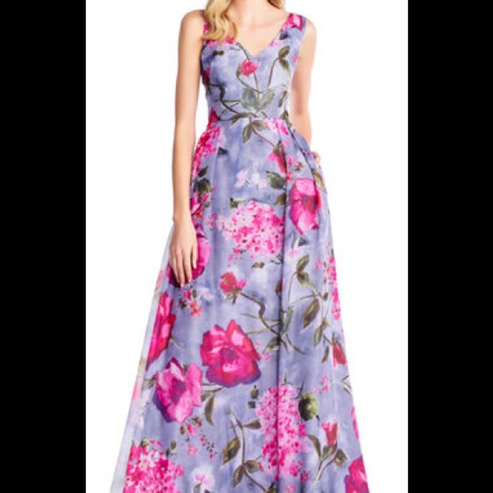 Adrianna Papell floral organza gown sz 10 $35 NWOT